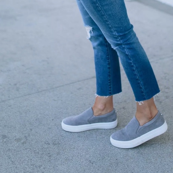 grey suede steve madden slip ons